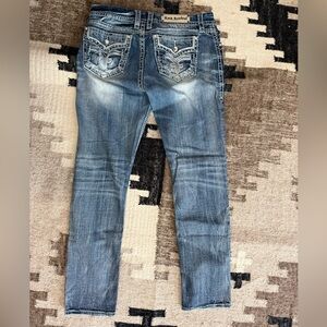 Rock Revival Women's Distressed Blue Easy Cuff Skinny Jeans